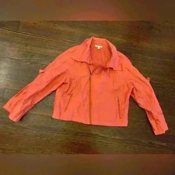 CAbi Jackets & Blazers - CAbi Cropped MOTO Zip JACKET Womens L Coat Peach Melon Coral Sheen Nylon LARGE